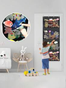 1 حقيبة شبكية كبيرة الحجم تعلق على الباب الداخلي لحجرة الأطفال، منظم للألعاب، ديكور رومانسي لعيد الحب - الأسود - مشاهدة 1