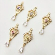 5pcs Vintage Elegant Copper Zirconia Hollowed Water Drop Pendant DIY Jewelry Accessories, Earrings, Necklaces, Hair Clips, Court Style