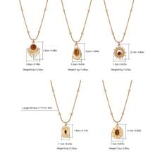 1 peça Vintage Oval Tiger Eye Stone & Geometric Pendant Necklace, Joia Bonita e Chique para Mulheres, Adequado para Festa, Presente de Dia dos Namorados para Namorada - Ouro amarelo - Ver 8