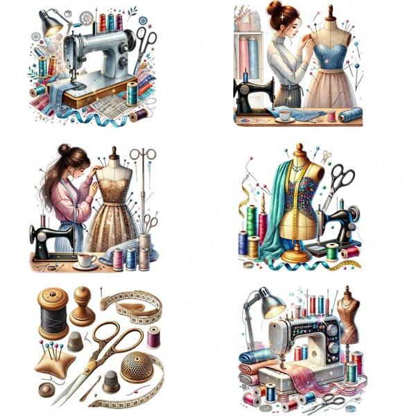 6 قطع/ مجموعة ملصقات انتقال الحرارة بطبعات لمحبي الخياطة ، تصميمات مطبوعة قابلة للغسيل لاصقة بالكي لزينة التيشيرتات