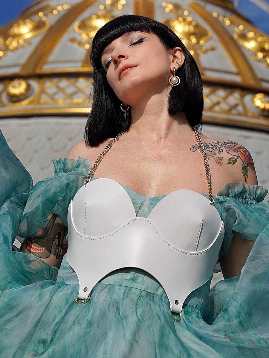 PU Leather Crop Top, White Bandeau Bra, Women's PU Leather Crop Top, PU Leather Crop Top - White - View 1