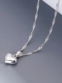 1pc Adjustable S925 Sterling Silver Smooth Heart Pendant Necklace For Women, Hypoallergenic, Simple&Elegant Sweater Chain, Suitable As Valentine's Day Or Christmas Gift For Girlfriend