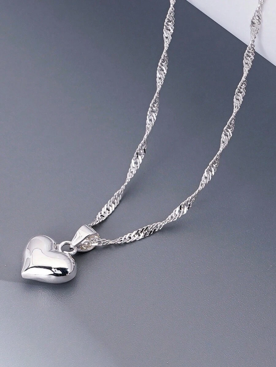 1pc Adjustable S925 Sterling Silver Smooth Heart Pendant Necklace For Women, Hypoallergenic, Simple&Elegant Sweater Chain, Suitable As Valentine's Day Or Christmas Gift For Girlfriend
