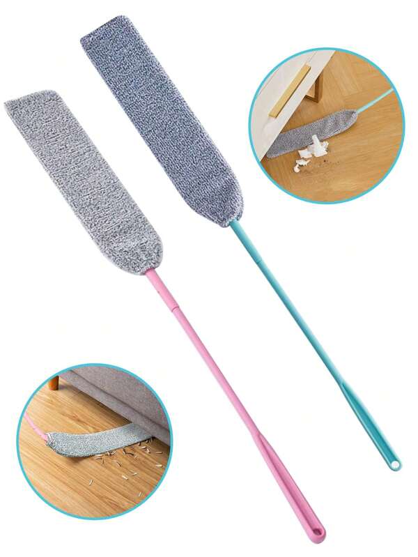 1 pièce Plumeaux de nettoyage, plumeaux de sol avec manche téléscopique, tête en microfibre pliable, nettoyant lavable, plumeaux pour le bas des meubles