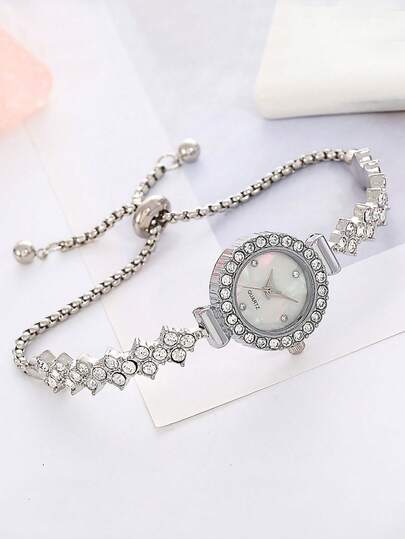1pc Women's Silver Zinc Alloy Strap Fashionable Elegant Quartz Watch For Daily Wear