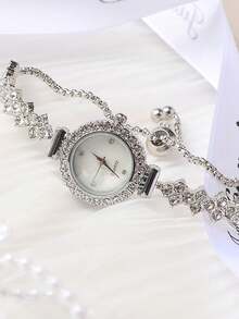 1件装女士银色锌合金表带时尚优雅石英表，适合日常佩戴 - 銀色 - 查看 2
