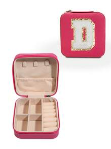 1 件可定制花卉图案字母珠宝盒、旅行珠宝袋、仿珍珠珠宝盒、防水防潮 PU 珠宝收纳盒、香水收纳盒、伴娘礼品盒、迷你耳环、项链、戒指珠宝盒夏季假日浴室装饰化妆品收纳盒浴室配件返校 - 玫紅色 - 查看 15