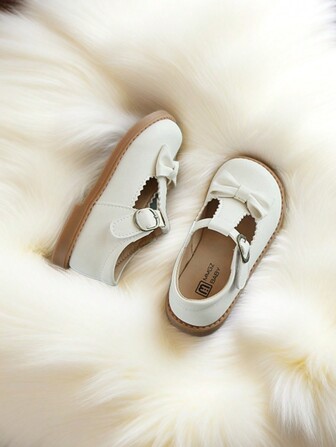 1 Pair Girls' Beige Bow Design Oxford Shoes, Breathable And Soft Sole, Suitable For Spring/Autumn Wear, Great For Formal Occasions Like Performances, Parties And Weddings