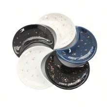 1 pièce/Nouvelle Arrivée Plateau de Rangement de Bijoux en Céramique en Forme de Lune, Plateau Doré avec Porte-Bagues Lettres pour Salle de Bain, Plateau Décoratif de Bijoux