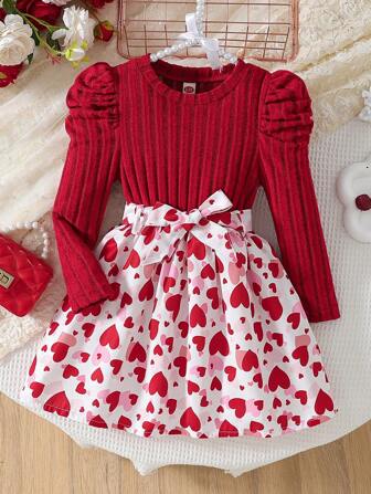 年轻女孩时尚休闲荷叶边长袖花卉印花连衣裙 + 配套花卉腰带