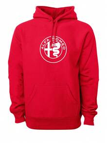 Alfa Romeo Men's Solid Color Drawstring Design Sweatshirt With Pocket - Red - View 7
