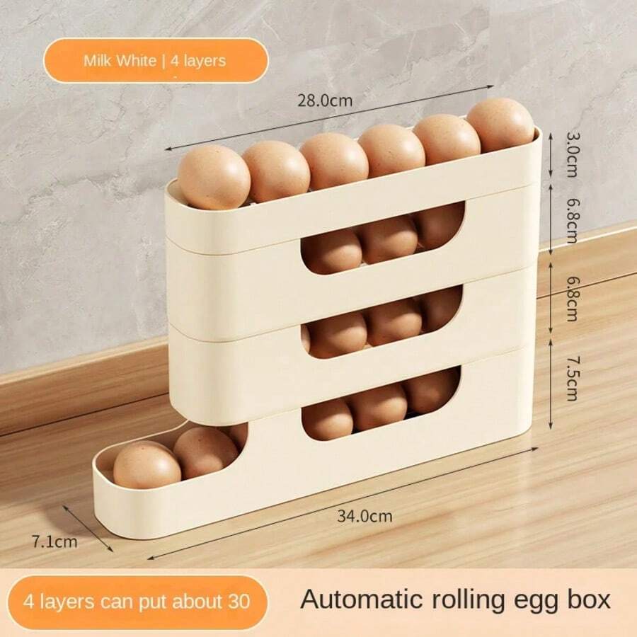 2/3/4 Layers Portable Automatic Rolling Egg Holder Rack Large Capacity Fridge Egg Storage Box Kitchen Refrigerator Egg Dispenser - 米色 - 查看 1