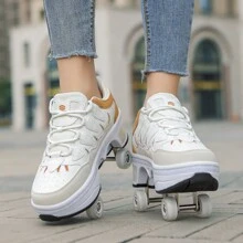 二合一青少年轮滑鞋，四轮滑鞋，带轮运动鞋，适合男孩和女孩，2025 年春季新品 - 黃色 - 查看 7