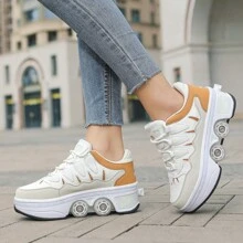 二合一青少年轮滑鞋，四轮滑鞋，带轮运动鞋，适合男孩和女孩，2025 年春季新品 - 黃色 - 查看 8