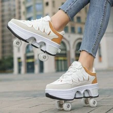 二合一青少年轮滑鞋，四轮滑鞋，带轮运动鞋，适合男孩和女孩，2025 年春季新品 - 黃色 - 查看 3