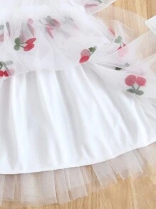1 pieza Vestido de tutú elegante y dulce con mangas de mariposa bordadas para niña, vestido de fiesta formal para cumpleaños, vacaciones, celebraciones, todo el año - Blanco - Ver 8