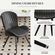 Nalupatio Modern Dining Room Chairs Set Of 2, Upholstered Kitchen Dinner Chair Fabric And Curved Backrest Kitchen Chairs - 黑色 - 查看 6