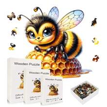 具有挑战性的小蜜蜂木制拼图 - 独特的不对称动物形状，适合成人和家居装饰 - 生日、圣诞节、情人节的理想礼物 - 彩色 - 查看 1