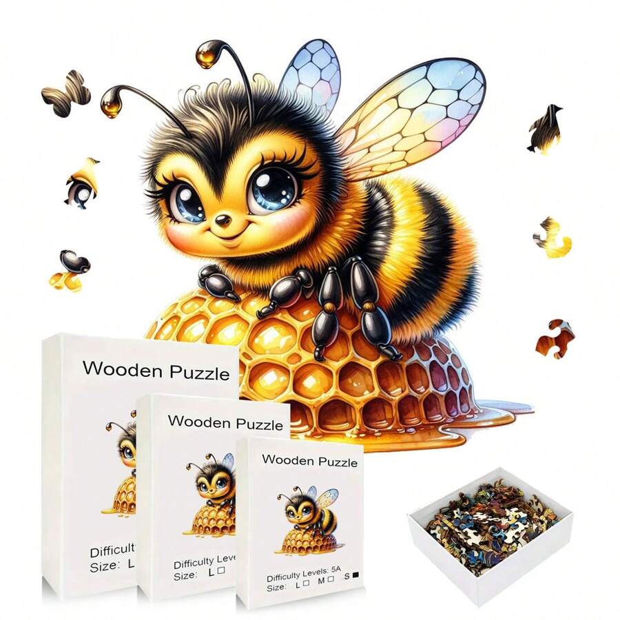 具有挑战性的小蜜蜂木制拼图 - 独特的不对称动物形状，适合成人和家居装饰 - 生日、圣诞节、情人节的理想礼物 - 彩色 - 查看 1