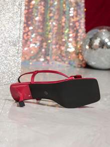 Women's French Fairy Style Square Toe Backless Sandals, Red Bowknot Open Toe High Heels, New Summer Design