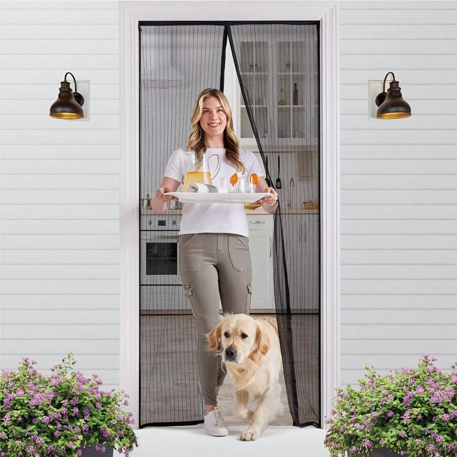 Heavy-Duty Magnetic Screen Door With Self-Sealing Hands-Free Mesh Partition - Pet Friendly, Easy Install, Durable, And Windproof For Home And Patio - 黑色1包 - 查看 1