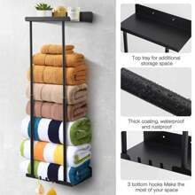 1PC Space-Saving Towel Rack, Towel Rack Wall Mounted,Bathroom Towel Storage,Bathroom Wall-Mounted Towel Rack, Suitable For Bathroom And Restroom Scene Home Bathroom Decor Summer Back To School - Black - View 3