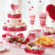 20 Pcs Valentines Food Trays Love And Heart Paper Snack Serving Tray Red Pink Romantic Theme Popcorn Hot Dog Hamburg Tray For Valentine's Day Wedding Birthday Movie Night Party Supplies - Multicolor - View 3