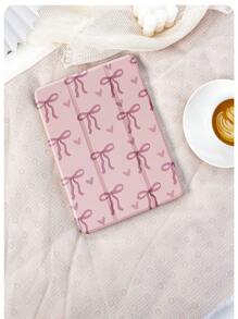1pc Pink Heart & Bow Pattern Tablet Protective Case, Compatible With IPad 10.2 Inch, IPad Pro 11 2021/2020/10th Gen, IPad Mini 4/5/6, Galaxy Tab A8 10.5 Inch 2022, Matepad 10.4/Tab, With Pencil Slot, Shockproof, Tablet Stand Cover - Multicolor - View 3