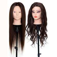 Głowa manekina z włosami do ćwiczenia makijażu długie syntetyczne włosy głowa manekina stylizacja fryzjer głowa treningowa głowa lalki do zaplatania włókna odpornego na ciepło - Kawowy brązowy - Zobacz 1