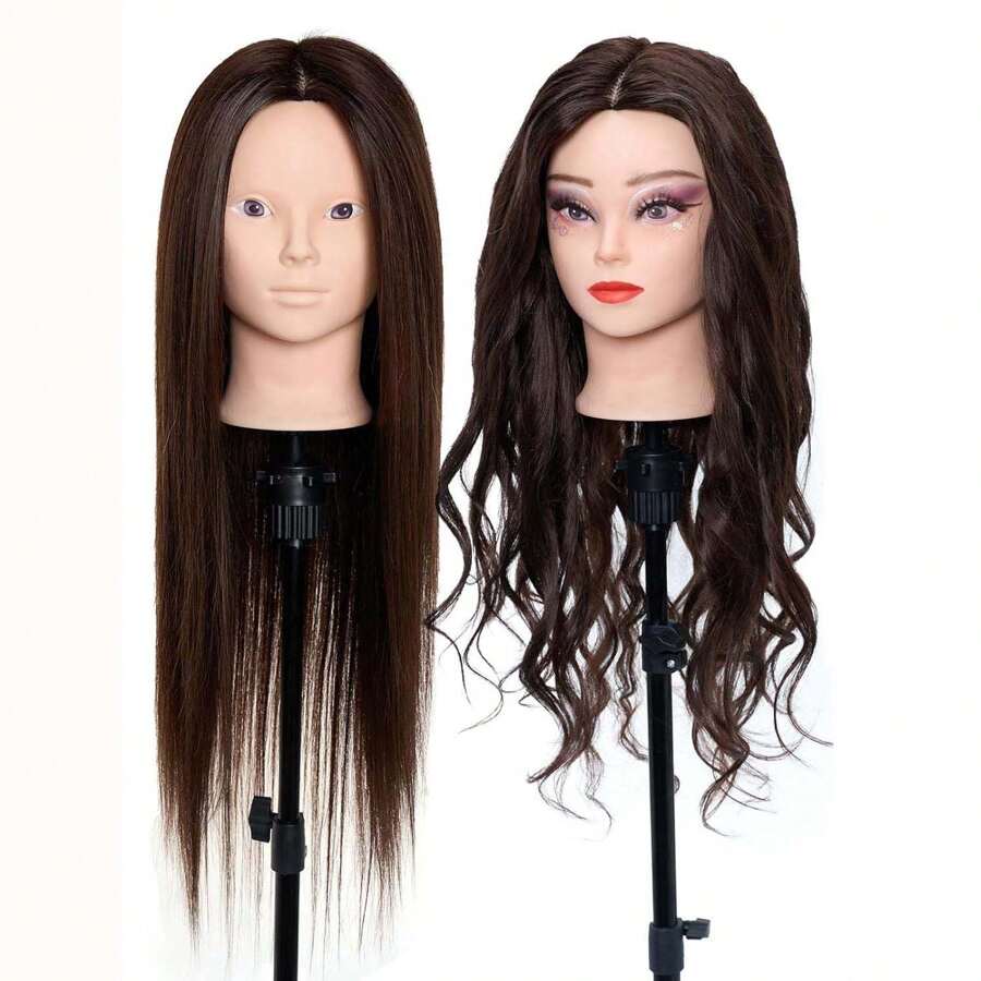 Głowa manekina z włosami do ćwiczenia makijażu długie syntetyczne włosy głowa manekina stylizacja fryzjer głowa treningowa głowa lalki do zaplatania włókna odpornego na ciepło - Kawowy brązowy - Zobacz 1