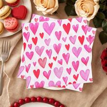 20pcs Colorful Disposable Napkins, 2-Layer Heart Printed Tissues, 13 X 13in Cocktail Napkins, Decoupage Paper For Holiday Kitchen Bathroom Wedding Party Valentine's Day Decorative Paper Napkin