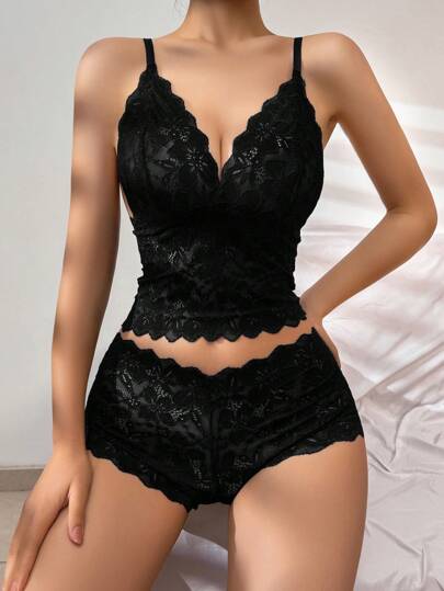 1SET Long Non Wired Kanten Geborduurde Flower Lingerie BH Slipje Set view 4