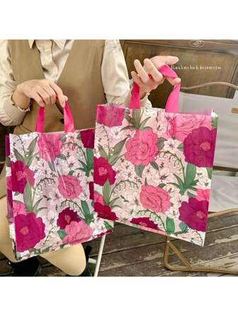 5pcs Camellia Print Tote Bags - Transparent Plastic Gift & Shopping Bags For Daily Use, Parties, Mother's Day, And Small Business Supplies, Handbag, Festival Supplies