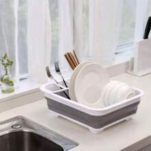 Living And Home Foldable Dish Drainer,Plastic Collapsible Dish Rack Drainer For Compact Kitchen Countertop Organization - White & Grey - View 7