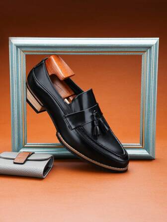 Men's Retro Style Loafers With Tassel Design, Leather Patchwork Casual & Business Shoes, Soft & Comfortable, Popular &