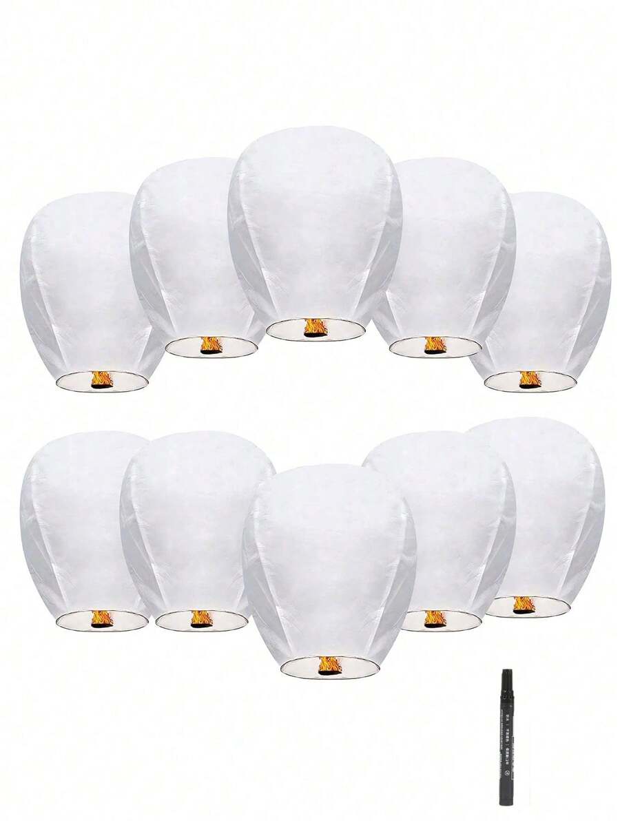 10pcs Chinese Lanterns Release The Sky, Release White Votive Paper Lanterns Votive Lamps, Family Gatherings, Memorial Activities, Love Witness, Weddings, Birthdays, Memorials,Parties