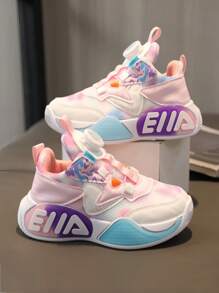 Spring New Kids Sports Shoes, Thick Sole Casual Boys' Basketball Shoes, Mid-Top Lace-Up Mesh Breathable Running Shoes For Girls, Campus Student Sneakers