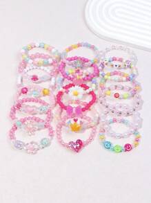 Set de 6 piezas/18 piezas de pulsera con dijes de corona, flor y corazón, pulsera de cuentas con dijes coloridos para niños, adecuado para fiestas, cumpleaños, color aleatorio