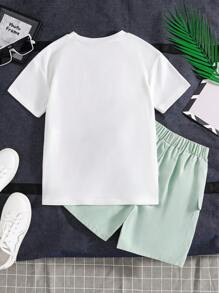 Tween Boy Letter Print Short Sleeve T-Shirt And Solid Cargo Shorts Set