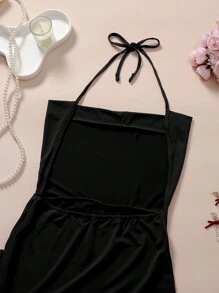 Ladies' Sexy Solid Color Backless Deep V-Neck Summer Dress,Elastic Waist Sleeveless Dress,Lace Up,Side Slit Nightgown,Metal Chain Decoration,Spaghetti Strap Slip Short Dress,Wrap The Buttocks Skirt,Secretary's Skirt,Sexy Women Dresses,Nightdress Party Dress ,Prom Dress,Sexy Lingerie