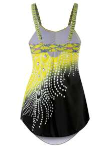Women Plus Size One-Piece Swimsuit With Rhinestones Contrast Color Swimwear,Sizes S-6XL - Yellow - View 5