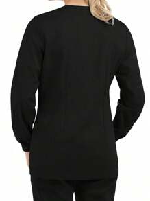 Women's Slim Fit Zip Up Jacket With Front Pocket Long Sleeve - Black - View 2