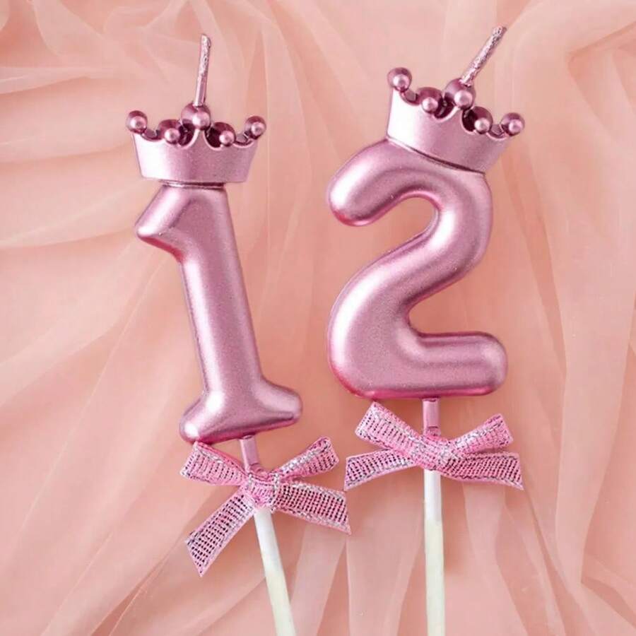 3D Crown Bow 0-9 Digital Candles Birthday Cake Candles Birthday Party Plugin Dress Up Candles