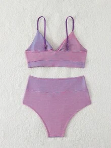 Summer Spring Swimwear Cross Strap Gradient Color 2-Piece Bikini Knot V-Neck Swimsuit Suitable For Beach Pool Women's Swimwear And Clothing High Waist Back Adjustable Shoulder Strap Women's Bikini Set Beachwear - Red Violet - View 8