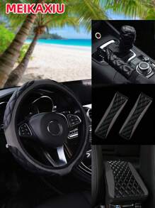MEIKAXIU 6pcs Embroidered Nappa Leather Car Steering Wheel Cover Set, Fits 14.5-15 Inch Wheel, Include Handbrake, Gear Shift, Armrest, Shoulder Pad Covers, Universal For All Seasons - one-size - View 13