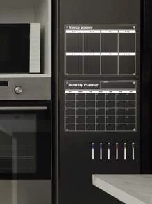 1pc White Acrylic Magnetic Monthly Planner Fridge Sticker, Erasable Transparent Magnetic Memo Board, Hanging Whiteboard (6 Magnetic Whiteboard Pens Included)