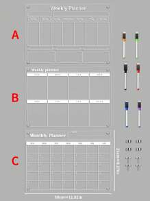 1pc White Acrylic Magnetic Monthly Planner Fridge Sticker, Erasable Transparent Magnetic Memo Board, Hanging Whiteboard (6 Magnetic Whiteboard Pens Included)