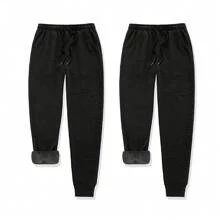 2-Piece Men's Winter Warm Fur-Lined Fleece Joggers Sweatpants, Soft, Cozy, Comfortable, Thermal, Stylish, Perfect For Cold Weather, Casual Wear, Outdoor Activities, Lounge, Travel, Gym, And Everyday Comfort