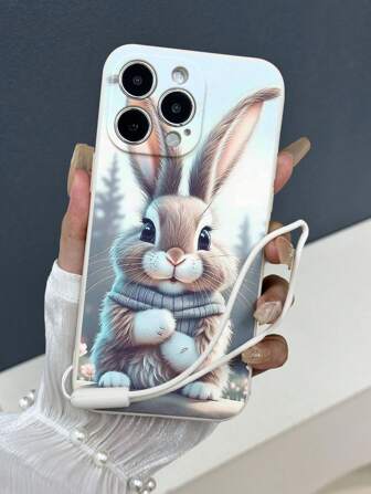 Cute Precise Hole Edge Painted Rabbit Cartoon Drop-Proof Phone Case With White Silicone Wrist Strap, Compatible With IPhone16/ Compatible With IPhone16Pro/ Compatible With IPhone16Plus/ Compatible With IPhone16ProMax, P14ProMax 3D Cartoon P13, P11 Painted P12 Drop-Proof XR Cartoon 78GES2 Phone Case XS, Applicable To Compatible With IPhone P15, Series, Compatible With Redmi Series Waterproof Shockproof Anti-Fall Scratch Resistant