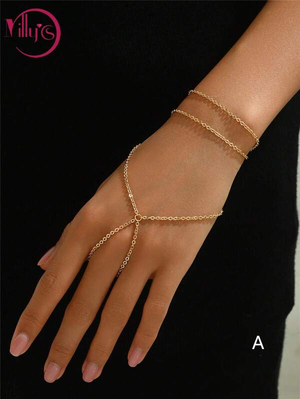 1pc Minimalist And Fashionable Thin Chain Ring Bracelet,Fashion Bridal Jewelry For Women
